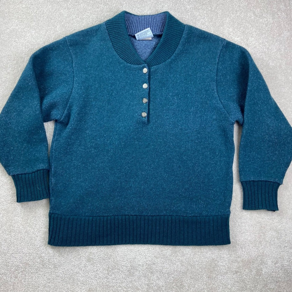 Norsewear Henley Sweater Mens Medium Teal Wool Blend New Zealand Crest Buttons